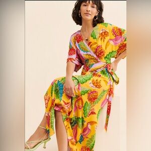 💛FARM RIO💜mixed beaks & bananas maxi wrap dress in lilac